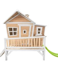 Mobilier De Jardin Enfant AXI Maisonnette EMMA Brun Blanc Avec Toboggan Citron Vert