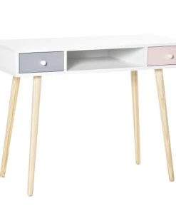 Homcom Tables Et Chaises Enfant Bureau Enfant Style Scandinave 2 Tiroirs Et 1 Niche Blanc
