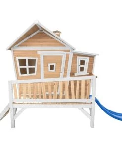 Axi Mobilier De Jardin Enfant Cabane Asymétrique En Bois Sur Pilotis Avec Toboggan 118 Cm Bleu