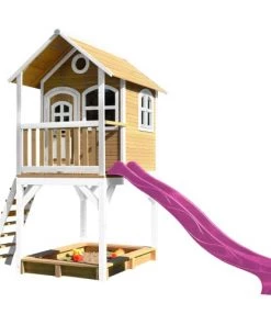 Axi Mobilier De Jardin Enfant Cabane Bois Sur Pilotis Avec Toboggan Violet