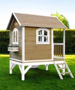 Axi Mobilier De Jardin Enfant Cabane Brun/blanc Avec Toboggan Blanc -Commodes enfant Soldes 2022 cabane brun blanc avec toboggan blanc 2