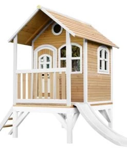 Axi Mobilier De Jardin Enfant Cabane Brun/blanc Avec Toboggan Blanc
