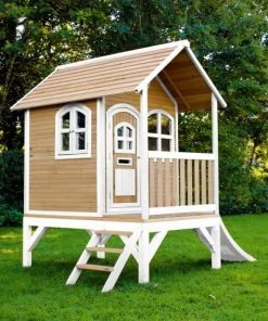 Axi Mobilier De Jardin Enfant Cabane Brun/blanc Avec Toboggan Blanc -Commodes enfant Soldes 2022 cabane brun blanc avec toboggan blanc 3