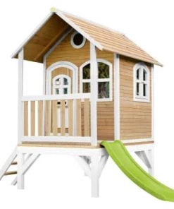 Axi Mobilier De Jardin Enfant Cabane Brun/blanc Avec Toboggan Blanc -Commodes enfant Soldes 2022 cabane brun blanc avec toboggan vert