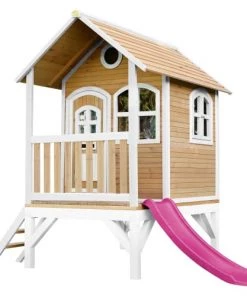 Axi Mobilier De Jardin Enfant Cabane Brun/blanc Avec Toboggan Violet