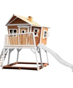 Axi Mobilier De Jardin Enfant Cabane De En Bois Brun/blanc Et Toboggan Blanc