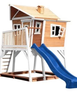 Axi Mobilier De Jardin Enfant Cabane De En Bois Brun/blanc Et Toboggan Bleu -Commodes enfant Soldes 2022 cabane de en bois brun blanc et toboggan bleu 2