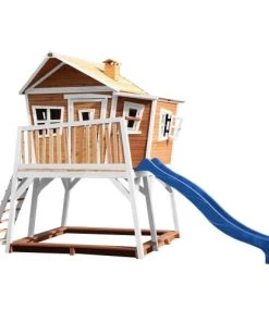 Axi Mobilier De Jardin Enfant Cabane De En Bois Brun/blanc Et Toboggan Bleu