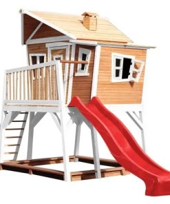 Axi Mobilier De Jardin Enfant Cabane De En Bois Brun/blanc Et Toboggan Rouge -Commodes enfant Soldes 2022 cabane de en bois brun blanc et toboggan rouge 2