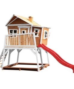 Axi Mobilier De Jardin Enfant Cabane De En Bois Brun/blanc Et Toboggan Rouge