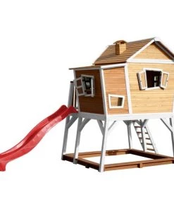 Axi Mobilier De Jardin Enfant Cabane De En Bois Brun/blanc Et Toboggan Rouge -Commodes enfant Soldes 2022 cabane de en bois brun blanc et toboggan rouge 3