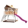 Axi Mobilier De Jardin Enfant Cabane De En Bois Brun/blanc Et Toboggan Violet -Commodes enfant Soldes 2022 cabane de en bois brun blanc et toboggan violet
