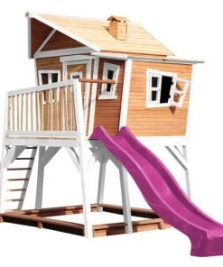 Axi Mobilier De Jardin Enfant Cabane De En Bois Brun/blanc Et Toboggan Violet -Commodes enfant Soldes 2022 cabane de en bois brun blanc et toboggan violet 2