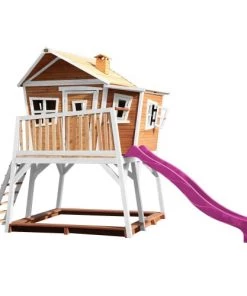 Axi Mobilier De Jardin Enfant Cabane De En Bois Brun/blanc Et Toboggan Violet
