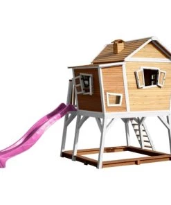 Axi Mobilier De Jardin Enfant Cabane De En Bois Brun/blanc Et Toboggan Violet -Commodes enfant Soldes 2022 cabane de en bois brun blanc et toboggan violet 3