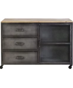 Maisons Du Monde Commodes Et Cabinets Cabinet De Rangement 3 Tiroirs 1 Porte En Métal Et Sapin