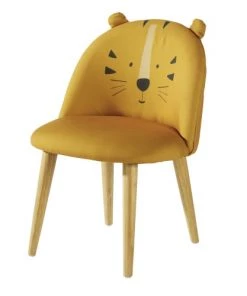 Maisons Du Monde Fauteuils Et Poufs Enfant Chaise Enfant Jaune Moutarde Motif Tête De Tigre Et Bouleau Massif