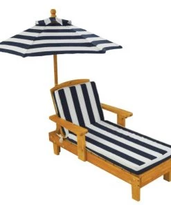 KidKraft Mobilier De Jardin Enfant Chaise Longue En Bois Enfant Avec Parasol Bleu Et Blanc -Commodes enfant Soldes 2022 chaise longue en bois enfant avec parasol bleu et blanc 2