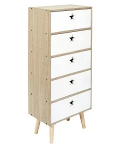 Toilinux Commodes Enfant Chiffonnier 5 Tiroirs En MDF Et Bois De Pin