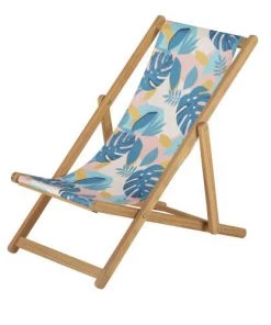 Maisons Du Monde Mobilier De Jardin Enfant Chilienne Enfant En Acacia Massif Et Toile Imprimé Tropical Rose, Bleu Et Vert