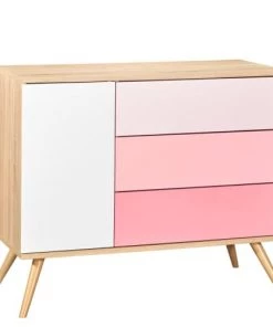 Sauthon Commodes Enfant Commode 1 Porte 3 Tiroirs 95x115x50cm En Bois Rose