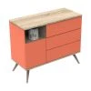Sauthon Original Commodes Enfant Commode 1 Porte 3 Tiroirs 95x115x51cm Orange