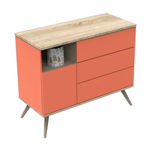 Sauthon Original Commodes Enfant Commode 1 Porte 3 Tiroirs 95x115x51cm Orange 3 Sauthon Original Commodes Enfant Commode 1 Porte 3 Tiroirs 95x115x51cm Orange