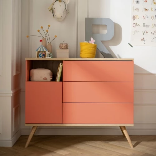 Sauthon Original Commodes Enfant Commode 1 Porte 3 Tiroirs 95x115x51cm Orange 4 Sauthon Original Commodes Enfant Commode 1 Porte 3 Tiroirs 95x115x51cm Orange – Image 2