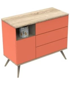 Sauthon Original Commodes Enfant Commode 1 Porte 3 Tiroirs 95x115x51cm Bleu -Commodes enfant Soldes 2022 commode 1 porte 3 tiroirs 95x115x51cm orange 5