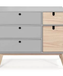 Altobuy Commodes Enfant Commode 1 Porte 4 Tiroirs Bois Naturel Et Gris -Commodes enfant Soldes 2022 commode 1 porte 4 tiroirs bois naturel et gris 2