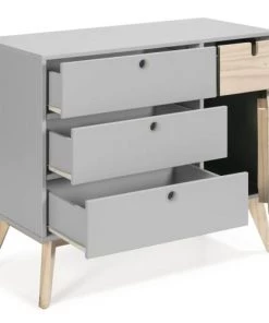 Altobuy Commodes Enfant Commode 1 Porte 4 Tiroirs Bois Naturel Et Gris -Commodes enfant Soldes 2022 commode 1 porte 4 tiroirs bois naturel et gris 3