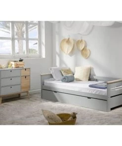 Altobuy Commodes Enfant Commode 1 Porte 4 Tiroirs Bois Naturel Et Gris -Commodes enfant Soldes 2022 commode 1 porte 4 tiroirs bois naturel et gris 5