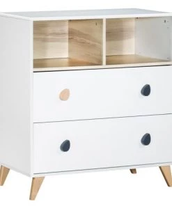 Sauthon Commodes Enfant Commode 2 Tiroirs 2 Niches 84x143x78cm En Bois Blanc
