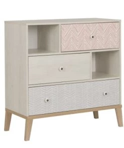 Gami Commodes Enfant Commode 3 Tiroirs 2 Niches Châtaignier Blanchi