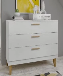 Nateo Concept Commodes Enfant Commode 3 Tiroirs Blanc Et Chêne -Commodes enfant Soldes 2022 commode 3 tiroirs blanc et chene 1