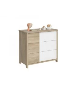 Calicosy Commodes Enfant Commode 3 Tiroirs Décor Bois Et Blanc Bébé - 95 X H91cm -Commodes enfant Soldes 2022 commode 3 tiroirs decor bois et blanc bebe 95 x h91cm 2