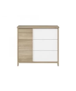Calicosy Commodes Enfant Commode 3 Tiroirs Décor Bois Et Blanc Bébé - 95 X H91cm
