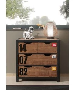 Vipack Commodes Enfant Commode 4 Tiroirs Noir Naturel -Commodes enfant Soldes 2022 commode 4 tiroirs noir naturel 1