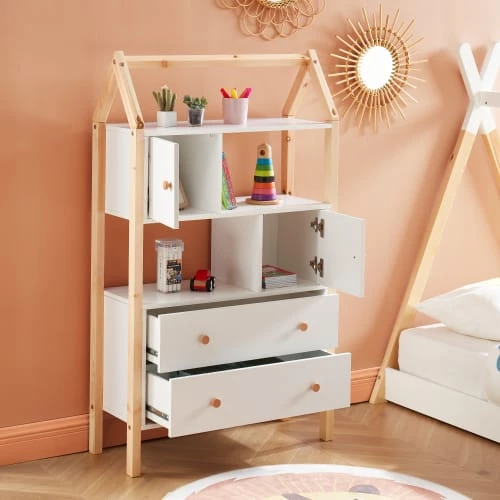 Baita Commodes Enfant Commode Blanc 2 Portes Et 2 Tiroirs 80cm 5 Baita Commodes Enfant Commode Blanc 2 Portes Et 2 Tiroirs 80cm – Image 3