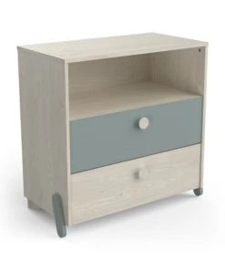 Calicosy Commodes Enfant Commode Enfant 2 Tiroirs 1 Niche - Vert De Gris Et Bois Clair -Commodes enfant Soldes 2022 commode enfant 2 tiroirs 1 niche vert de gris et bois clair 2
