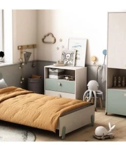 Calicosy Commodes Enfant Commode Enfant 2 Tiroirs 1 Niche - Vert De Gris Et Bois Clair -Commodes enfant Soldes 2022 commode enfant 2 tiroirs 1 niche vert de gris et bois clair 5