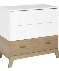 Nateo Concept Commodes Enfant Commode Enfant 3 Tiroirs Blanc Et Chêne