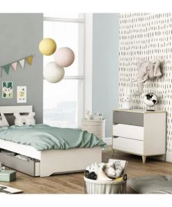 Calicosy Commodes Enfant Commode Enfant 3 Tiroirs Grise Et Blanche - L78,3 Cm