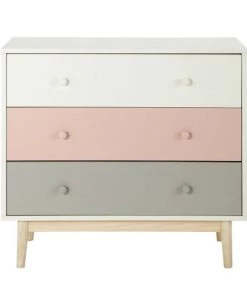 Maisons Du Monde Commodes Et Cabinets Commode Vintage 3 Tiroirs Blanche, Rose Et Grise