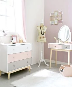 Maisons Du Monde Commodes Et Cabinets Commode Vintage 3 Tiroirs Blanche, Rose Et Grise -Commodes enfant Soldes 2022 commode vintage 3 tiroirs blanche rose et grise 1000 16 38 150262 6
