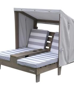 KidKraft Mobilier De Jardin Enfant Double Chaise Longue Enfant Avec Coussins Rayés Gris Et Blanc