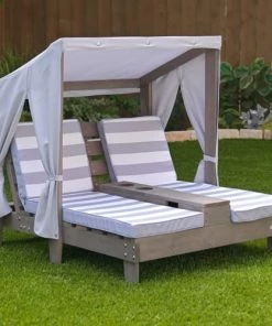 KidKraft Mobilier De Jardin Enfant Double Chaise Longue Enfant Avec Coussins Rayés Gris Et Blanc -Commodes enfant Soldes 2022 double chaise longue enfant avec coussins rayes gris et blanc 4