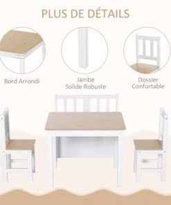 Homcom Tables Et Chaises Enfant Ensemble De Table Et Chaises Enfant De 4 Pièces Blanc Bois Clair -Commodes enfant Soldes 2022 ensemble de table et chaises enfant de 4 pieces blanc bois clair 4