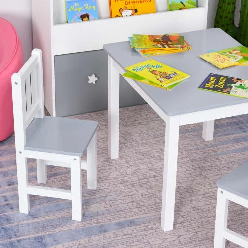 Homcom Tables Et Chaises Enfant Ensemble De Table Et Chaises Enfant De 4 Pièces Blanc Gris 4 Homcom Tables Et Chaises Enfant Ensemble De Table Et Chaises Enfant De 4 Pièces Blanc Gris – Image 2