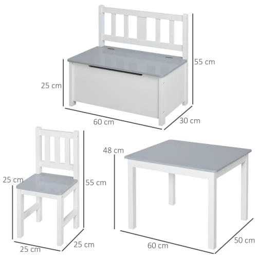 Homcom Tables Et Chaises Enfant Ensemble De Table Et Chaises Enfant De 4 Pièces Blanc Gris 5 Homcom Tables Et Chaises Enfant Ensemble De Table Et Chaises Enfant De 4 Pièces Blanc Gris – Image 3